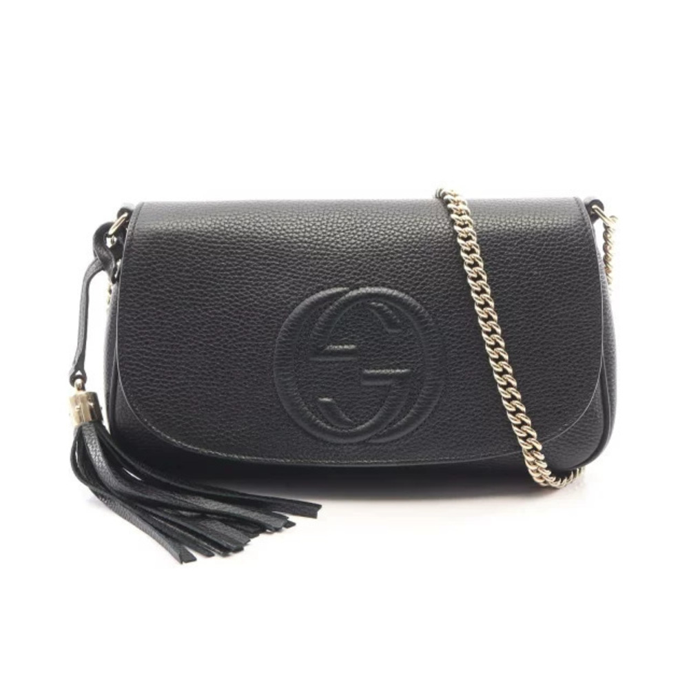 Gucci Soho Interlocking G Shoulder Bag Leather Black